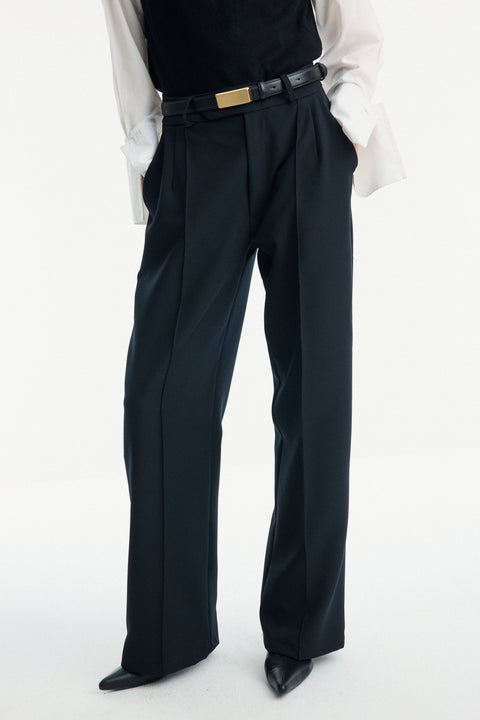 Double Crepe Straight-Cut Trousers - Black