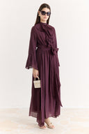 Ruffled Front and Sleeve Dress - Plum