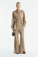 Front Buttoned Suede Shirt - Beige