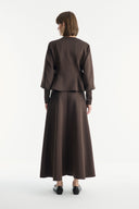 Zipper Detailed Flared Skirt Scuba Set - Coffee