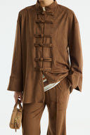 Front-Button Suede Shirt - Camel