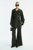 Gold Button Detailed Denim Set - Khaki