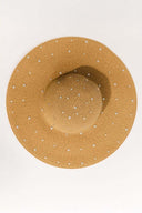 Wide Straw Hat with Stone Detail - Camel