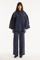 Shawl Collar Metallic Knit Set with Trousers