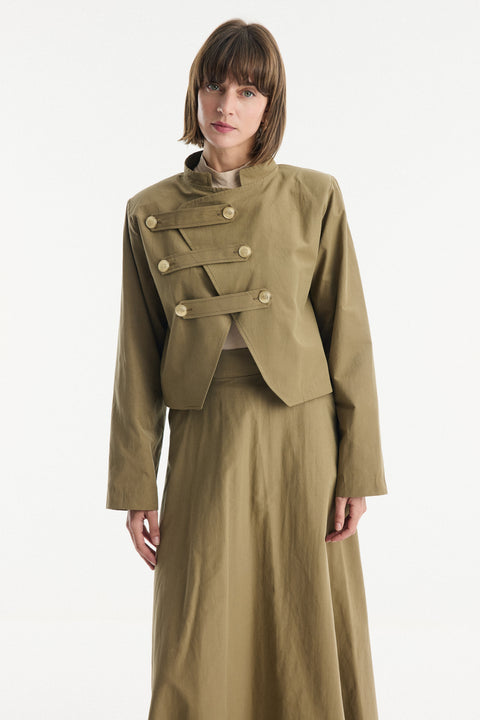Asymmetric Button Detail Skirt Set - Khaki