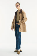 Contrast Collar and Striped Detail Jacket - Camel