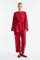 Benetti Waist Belt Detail Trouser Set - Red