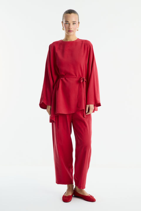 Benetti Waist Belt Detail Trouser Set - Red
