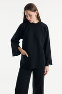 Scarf-Detail Knitted Sweater - Black