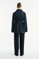 Contrast Collar and Striped Detail Jacket - Black