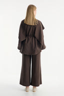 Shawl Collar Detailed Cupra Pant Set - Coffee