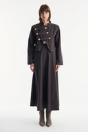 Asymmetric Button Detailed Skirt Set - Coffee