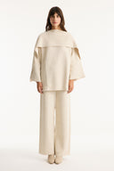 Shawl Collar Metallic Knit Set with Trousers