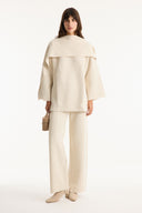 Shawl Collar Metallic Knit Set with Trousers