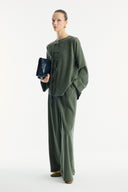 Button-Detailed Trouser Set - Khaki