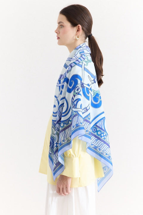 Samora Patterned Shoulder Shawl - Blue