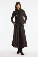 Button-Front Stitched Detail Denim Set with Trousers