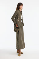 Button-Front Stitched Detail Denim Set with Trousers