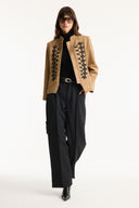 Suede-Look Jacket with Piping Detail