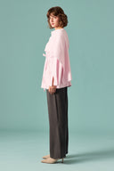 Scarf-Collar Knitted Sweater - Pink