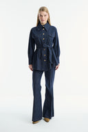 Gold Button Detailed Denim Set - Navy Blue