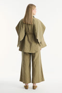 Shawl Collar Detailed Cupro Pants Set - Khaki