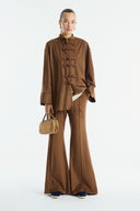 Front-Button Suede Shirt - Camel