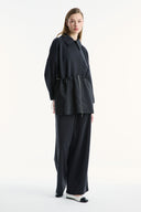 Wide Lapel Trimmed Wide-Leg Trouser Set - Black