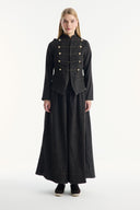 Front-Buttoned Stitch Detailed Denim Set with Trousers - Coffee