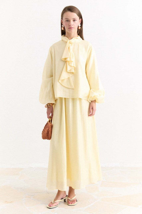 Collar Detail Skirt Set - Yellow
