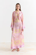 Satin Printed Yoryo Chiffon Dress - Pink