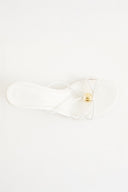 Oval Stone Detail Heeled Slippers - White