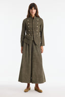 Button-Front Stitched Detail Denim Set with Trousers