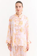 Sophia Satin Printed Yoryo Chiffon Pants Set - Pink