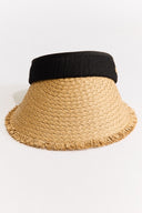 Tassel-Detailed Straw Visor Hat - Black