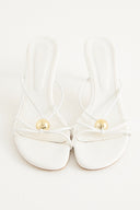 Oval Stone Detail Heeled Slippers - White