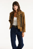Suede-Look Jacket with Detailed Piping Trim