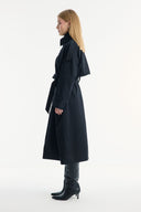 Long Trench Coat with Epaulets - Black