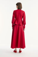Zipper Detail Flared Skirt Scuba Set - Red