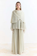 Shoulder Pleat Detail Yoryo Chiffon Pants Set - Sage