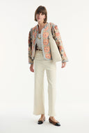 Floral Print Quilted Jacket - Orange