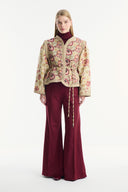 Floral Print Quilted Jacket - Burgundy
