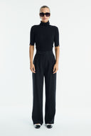 Straight-Cut Crepe Trousers - Black