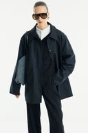 Contrast Collar and Striped Detail Jacket - Black