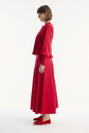 Zipper Detail Flared Skirt Scuba Set - Red