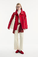 Epaulet Detailed Short Trench Coat - Red