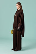 Collar Detail Wide-Sleeve Knit Set with Trousers - Bitter Brown