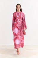 Satin Printed Yoryo Chiffon Dress - Red
