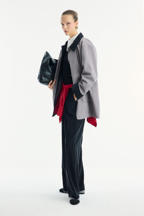 Jacket with Contrast Collar and Striped Detail - Grey