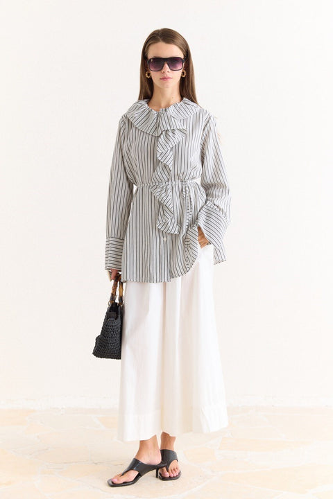 Striped Ruffled Shirt - Ecru